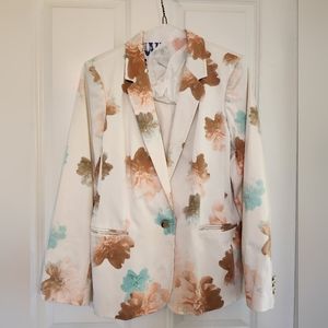 Calvin Klein Cream Blazer with Floral Blush, Tan neutrals size 14P - EUC